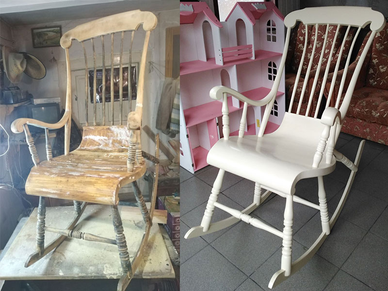 Крісло качала 19 ст, Франція. До і після реставрації.